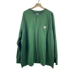 Carhartt Men's 2XL Loose Fit Green Long Sleeve Henley T-Shirt Cotton Poly Blend